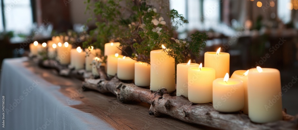 Aufkleber cozy arrangement of flickering candles on rustic branches creating a warm and inviting ambiance for 