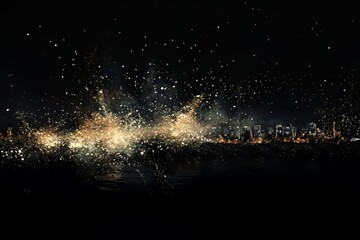 Sparkling Cityscape At Night With Golden Dust