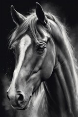 Elegant Black and White Horse Portrait Drawing Wallpaper Background