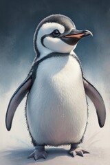 Fototapeta premium Playful Penguin Standing Proudly on the Icy Antarctic Terrain Wallpaper Background
