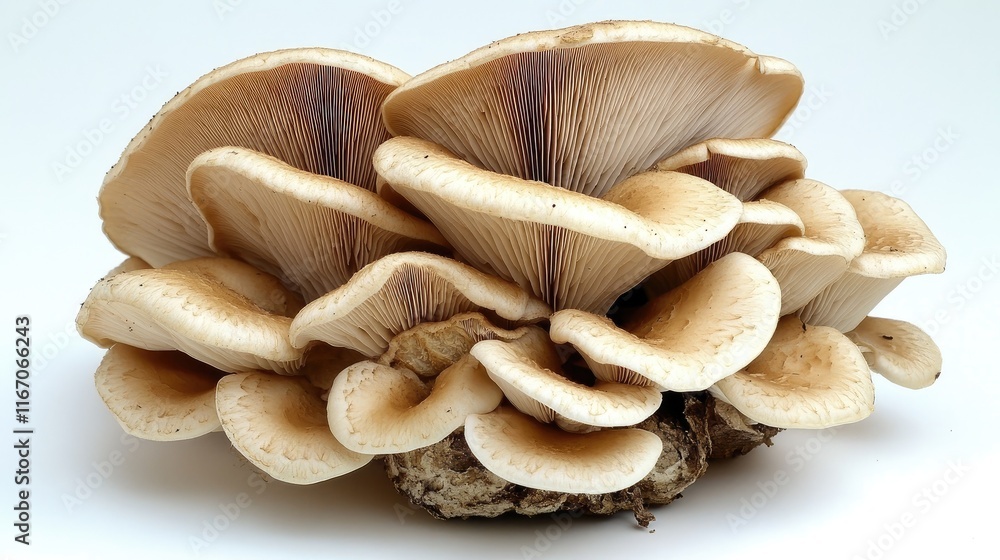 Poster lentinus tigrinus mushroom showcasing its unique structure and habitat on tree roots in a natural se