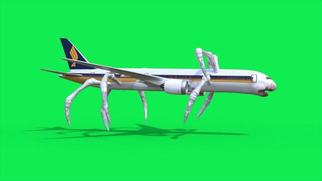Green Screen Plane Eater Monster Loop Side 3D Animations SCP Rendering CGI Cinematic 4K