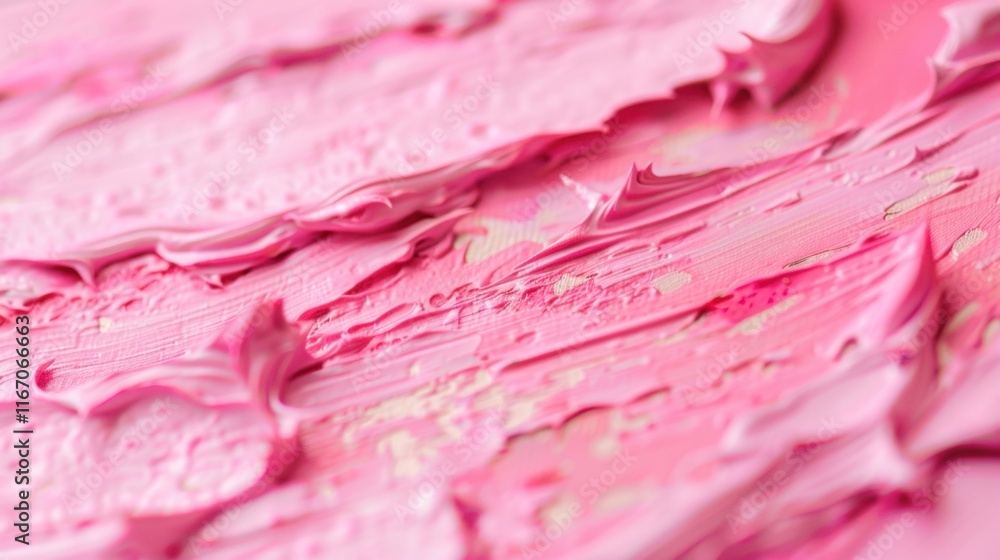 Poster close-up view highlights smooth, textured pink paint strokes on a canvas, showcasing artistic expres