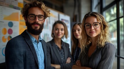 Team brainstorming new business strategies with visual aids and analytics tools