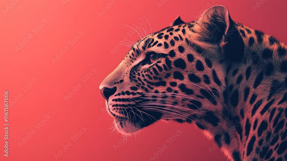 Poster leopard profile close up with vibrant background and selective focus ideal for text overlay and wild