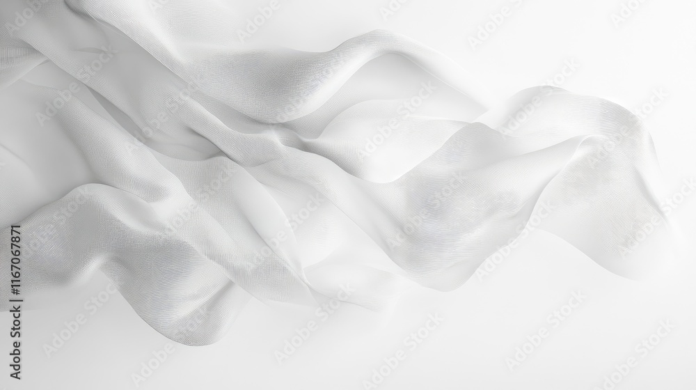 Poster flowing translucent fabric draped gracefully over a clean white background creating a soft and elega