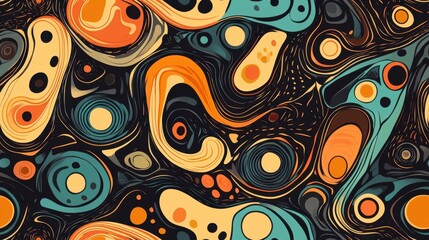 Fototapeta premium Abstract Swirling Retro Pattern Design, Joyful Hues