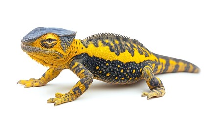 Vibrant Yellow and Black Lizard on White Background