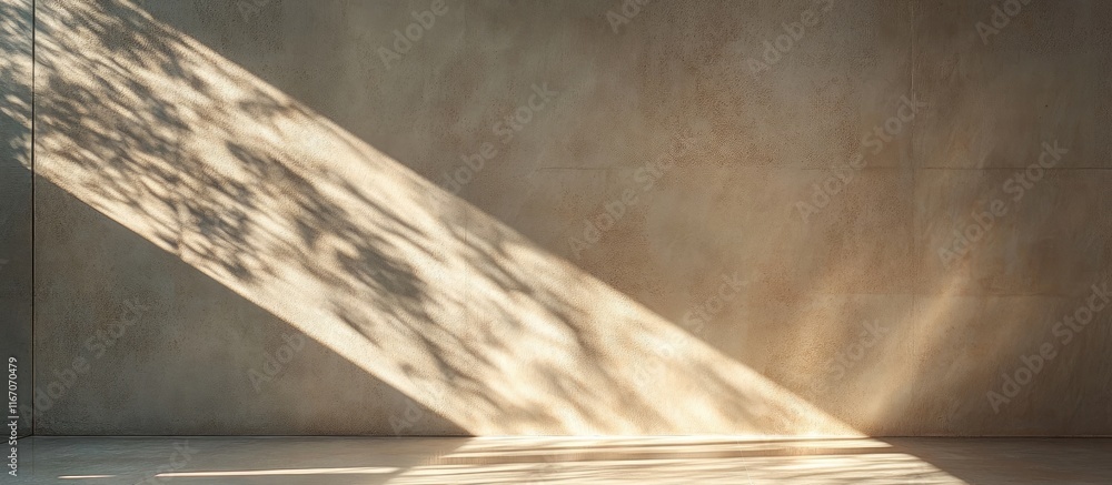 Poster artistic interplay of shadows and light on a textured wall creating a serene and captivating atmosph