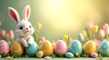 easter bunny and easter eggs.Text Overlays, Design for greeting card