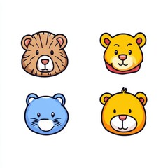 Fototapeta premium Cute and Colorful Cartoon Animal Faces Featuring Bears and Other Adorable Creatures Perfect for Children's Designs and Fun Illustrations
