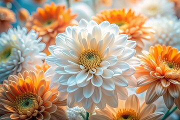 Ethereal Elegance: Close-Up of White and Orange Flowers, Delicate Petals, Soft Light