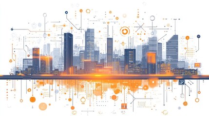 Obraz premium Smart city skyline with digital network.