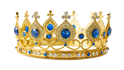 a gold crown with blue gems isolated on white background PNG.AI GENERATED