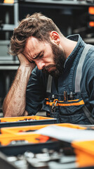 Emotional strain of workshop technician in tool organization a close-up of work challenges