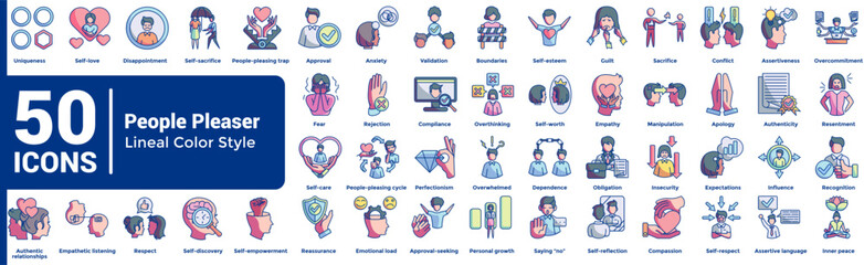 People Pleaser 50 icon set in lineal color style