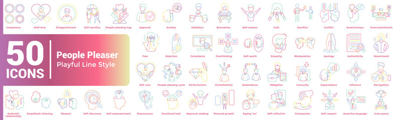 People Pleaser 50 icon set in playful line style