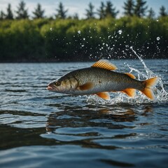 Obraz premium Highlight a fish leaping out of the water.