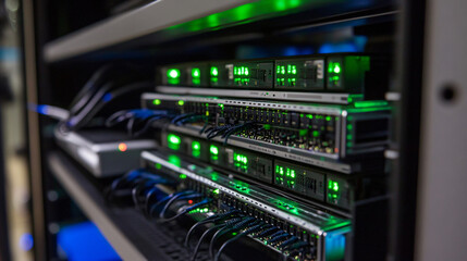 Naklejka premium AI-assisted infrastructure health monitoring that predicts potential issues in networking equipment before failure, improving uptime and reliability.