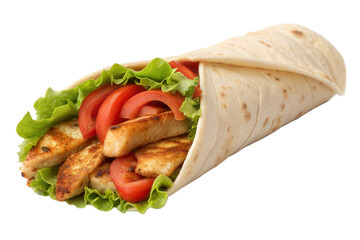 Delicious Grilled Chicken Wrap with Fresh Vegetables - Isolated on transparent Background,Fresh Buffalo Chicken Wrap Isolated,Tortilla wrap  on transparent background,tourtilla wrap with onion tomato.