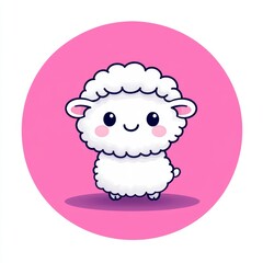 Naklejka premium Cute Cartoon Sheep Character with Big Eyes and Happy Expression on Pink Background Perfect for Children's Media and Farm-Themed Projects