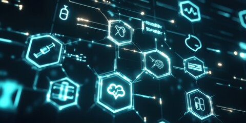 Obraz premium Digital Healthcare Network: Innovative Medical Technology and Data Visualization