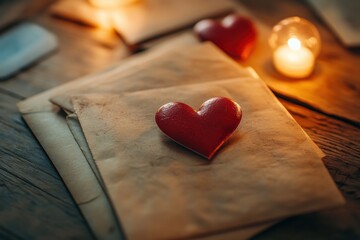 Warm Vintage Desk with Cards and Heart Object