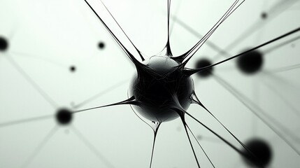 Abstract network of black spheres connected by thin strands.
