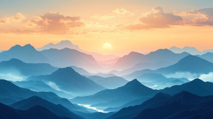 Serene sunset over majestic mountain range.