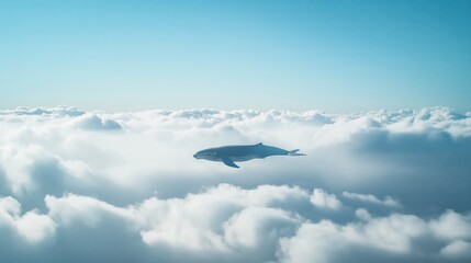 Fototapeta premium A majestic whale gliding gracefully through fluffy white clouds against a blue sky.
