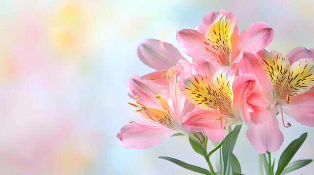close up of delicate pink alstroemeria blooms with intricate petals, showcasing their beauty and vibrant colors