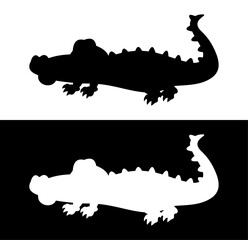 A crocodile in profile in a black and white shadow - vector