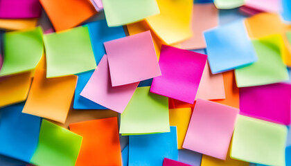 Pile of Vibrant Colorful Sticky Notes on a Desk