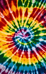 A colorful tie-dye pattern with bright rainbow colors.

