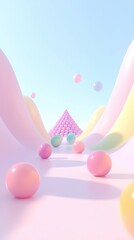 Minimalist 2d animation of apples rolling to form a pyramid