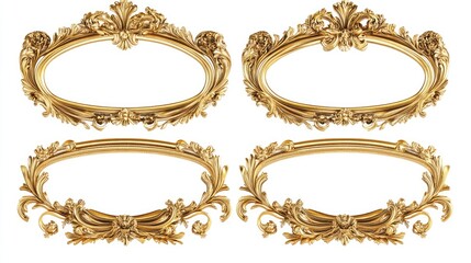 Obraz premium Set of golden frames - Isolated white background - Premium pen tool cutout