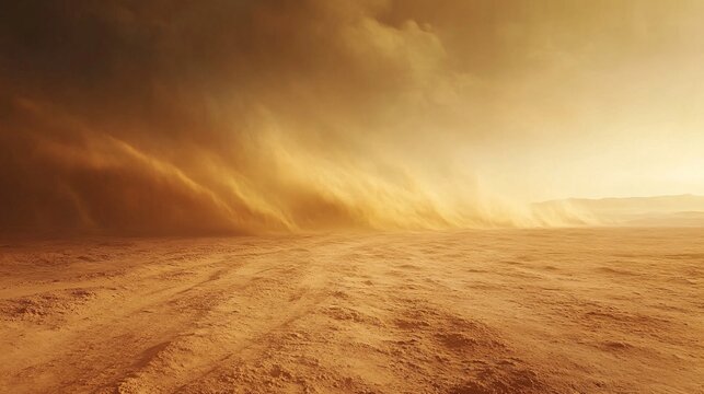 A windy sandstorm sweeping through an arid desert