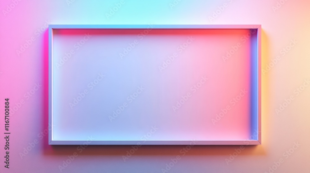 Aufkleber neon-lit empty rectangular frame on pastel background.