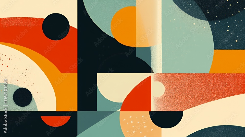 Poster abstract geometric art featuring circles and squares