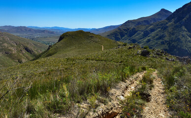 The trail from MacGregor to the small town of Greyton in the distance in the Western Cape in South Africa