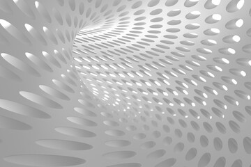 Abstract spiral structure with circular patterns for architectural design. 3d render.