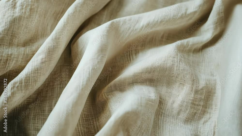 Aufkleber soft beige fabric draping over a surface, creating gentle waves and shadows in natural light during 