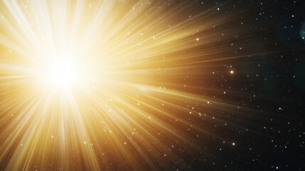 Bright yellow burst of light with star-like rays on a cosmic background. energy and positivity