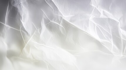 Fototapeta premium Close-up of translucent white crumpled paper illuminated softly. texture for modern creative projects
