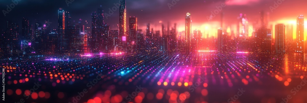 Poster cybersecurity analyst with ai technology in a vibrant abstract scene featuring inclusive diversity a