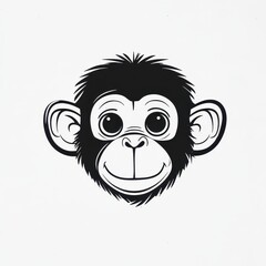Fototapeta premium Cute cartoon monkey face illustration with big eyes and a cheerful expression isolated on a white background, perfect for playful and fun designs in various projects