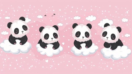Four Cute Pandas in a Collection of Adorable Animals