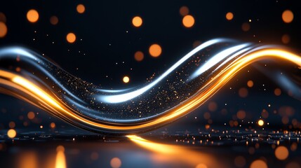 Abstract Gold Blue Light Wave Dark Background Bokeh