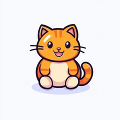 Cute and Cheerful Cartoon Cat with Striped Fur, Bright Eyes, and a Playful Expression, Perfect for Youth-Oriented Designs and Children's Content