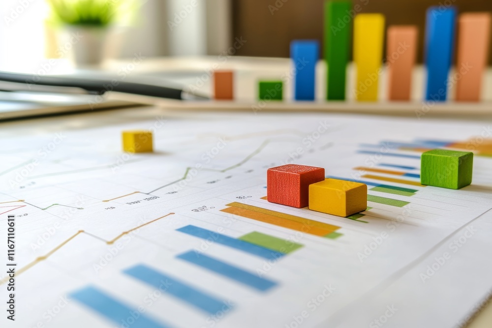 Poster close up image of a construction gantt chart with colored blocks and a pen on white paper